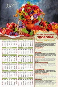 Календарь плакатный большой "Восемь принципов здоровья".